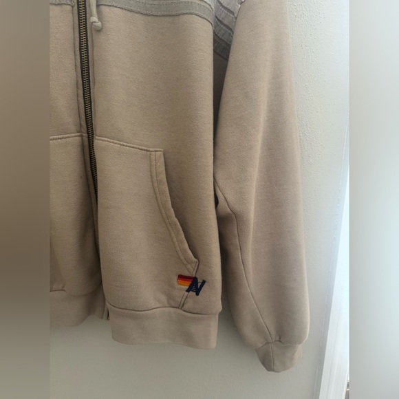 Aviator Nation Tan and White relaxed Zip Up Hoodie - Picture 4 of 6